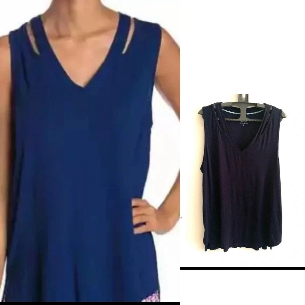 Navy Women’s Relaxed Sleeveless V-Neck Top Sz M Blouse Stretch Casual Tank